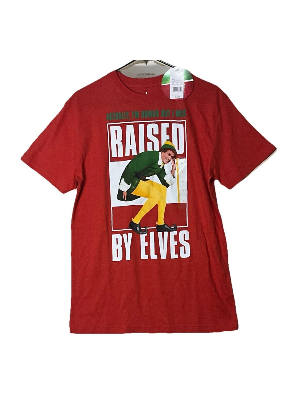 Buddy the Elf Actually I'm Human But I Was Raised by Elves Unisex Red T Shirt S